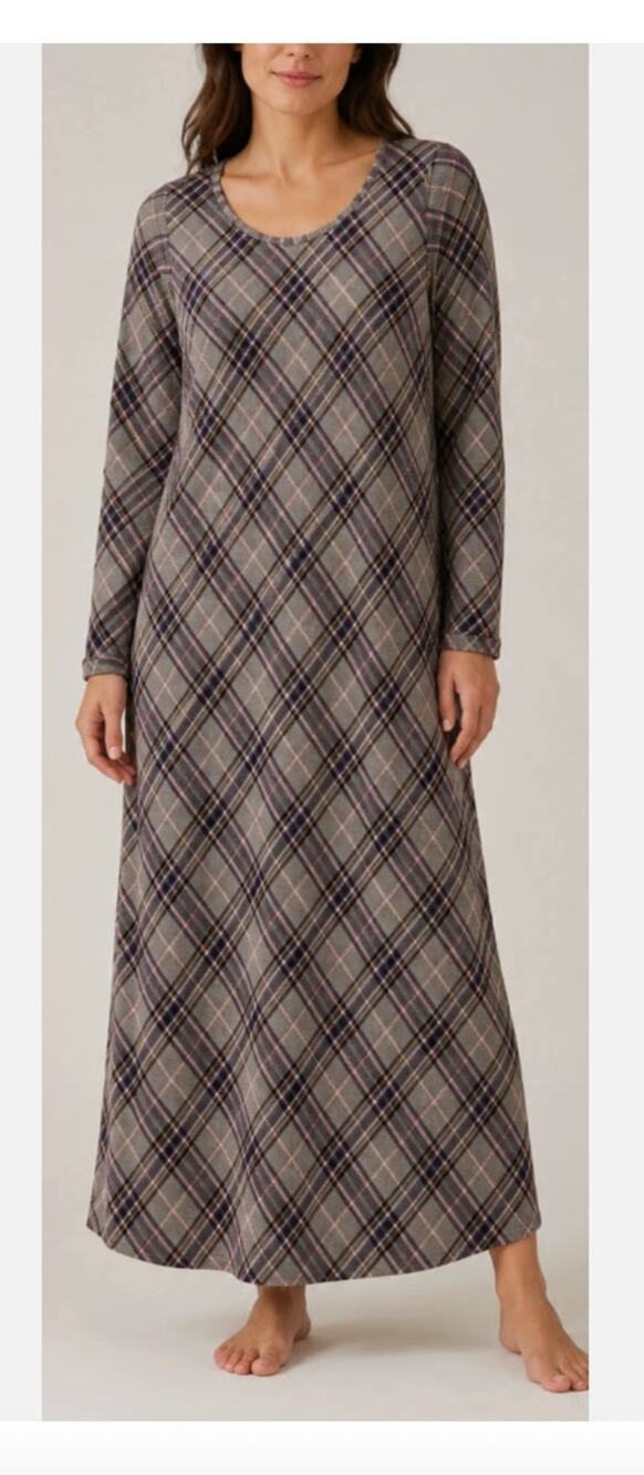 J Jill Sleep Night gown Women's Small Plaid Long Sleeve Cotton Modal Sleep Dress